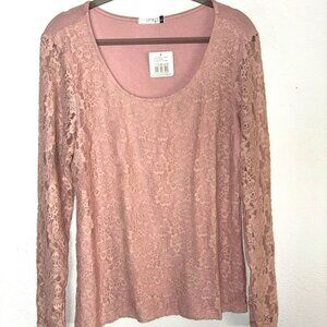 NWT True Spirit Pink Floral Lace Long Sleeve Top Size XL